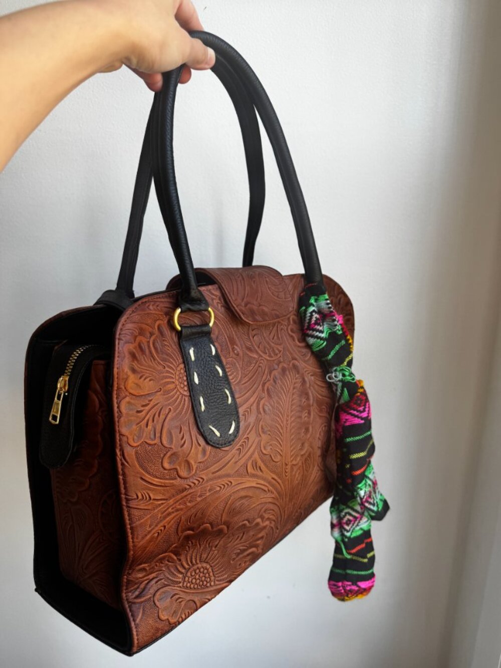 Crossbody Brown Handbag Tooled Leather